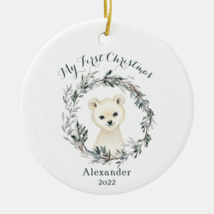 Vattenfärgning Polar Bear Baby 1st Första jul Julgransprydnad Keramik