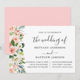 Vattenfärgning Rosa  Blommigt Kalligrafi Bröllop Inbjudningar
