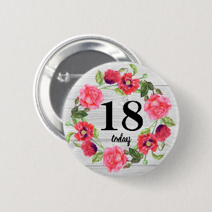 Vattenfärgning Rosa Blommor Circle Wandringsdesig Knapp
