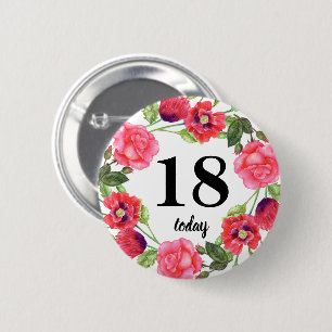 Vattenfärgning Rosa Blommor Circle Wandringsdesig Knapp