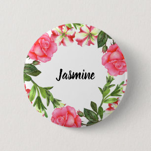 Vattenfärgning Rosa Blommor Circle Wandringsdesig Knapp