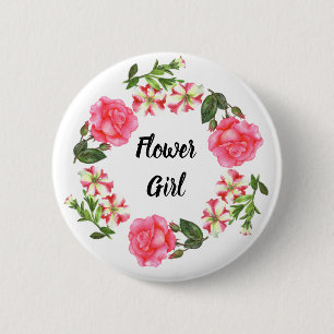 Vattenfärgning Rosa Blommor Circle Wandringsdesign Knapp