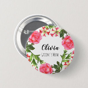 Vattenfärgning Rosa Blommor Circle Wandringsdesign Knapp