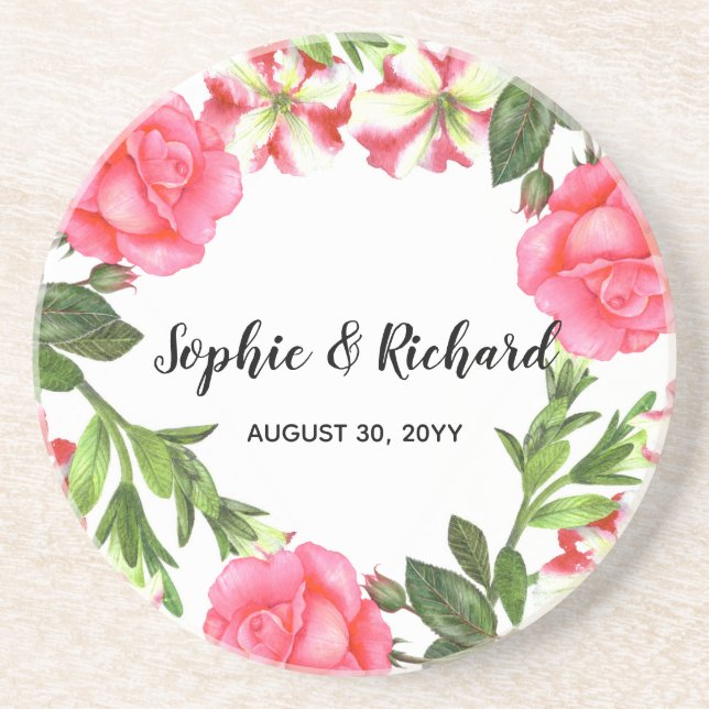 Vattenfärgning Rosa Blommor Circle Wandringsdesign Underlägg (Framsidan)