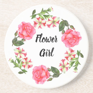 Vattenfärgning Rosa Blommor Circle Wandringsdesign Underlägg Sandsten