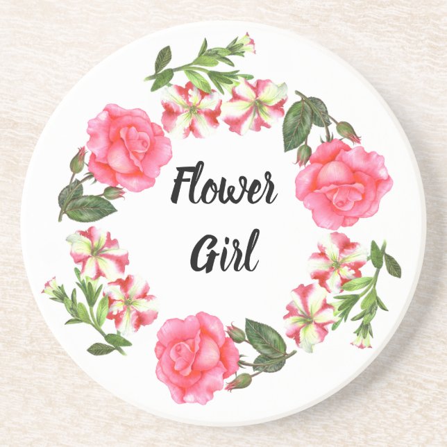 Vattenfärgning Rosa Blommor Circle Wandringsdesign Underlägg Sandsten (Framsidan)