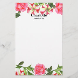 Vattenfärgning Rosa Flowers Circle Wandecle Brevpapper