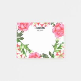 Vattenfärgning Rosa Flowers Circle Wandecle Post-it Block