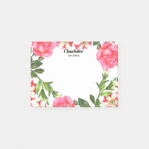 Vattenfärgning Rosa Flowers Circle Wandecle Post-it Block