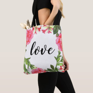 Vattenfärgning Rosa Flowers Circle Wandecle Tygkasse