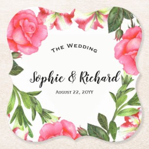 Vattenfärgning Rosa Flowers Circle Wandecle Underlägg Papper