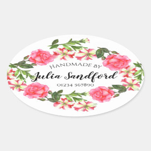 Vattenfärgning Rosa Flowers Oval WAN-dekoration Ovalt Klistermärke