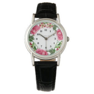 Vattenfärgning Rosa Flowers Utandningscirkel Armbandsur