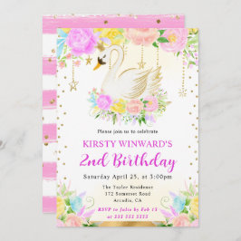 Vattenfärgning Rosa och Gula blommor Svan-födelsed Inbjudningar