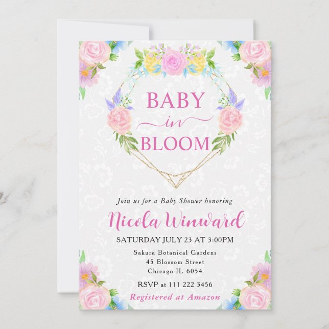 Vattenfärgning Rosa och Gult Utandningsskugga Inbjudningar (Framsida)