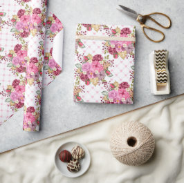 Vattenfärgning Rosa och Lila Autumnal Flowers Presentpapper