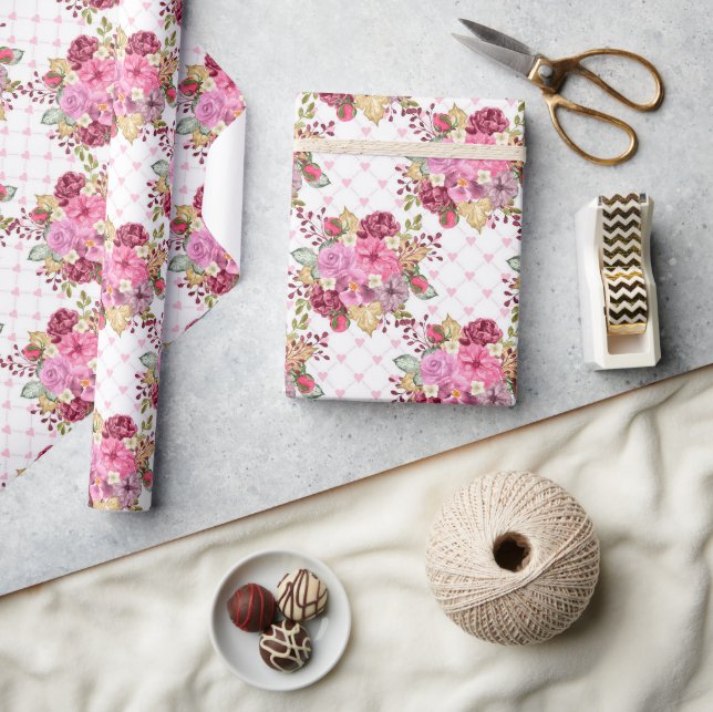 Vattenfärgning Rosa och Lila Autumnal Flowers Presentpapper (Hantverk)