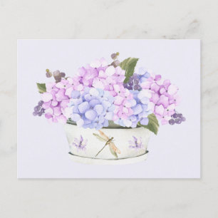 Vattenfärgning Rosa och Lila Hydrangea Flowers Vykort