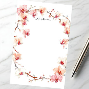 Vattenfärgning  Rosa Orchid Blommar Utandning Brevpapper