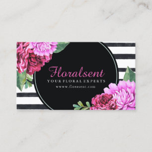 Vattenfärgning Rosa Peonies Black and White Rand Visitkort