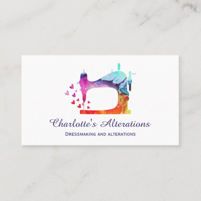 Vattenfärgning Seamstress Maskin Visitkort (Framsida)