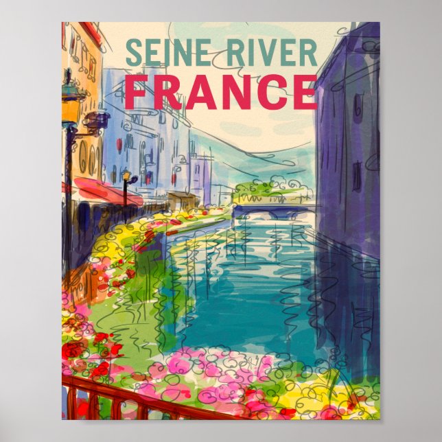 Vattenfärgning Seine River Frankrike Travel Poster (Framsidan)