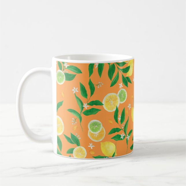 Vattenfärgning, sömlös mönster med citrus kaffemugg (Vänster)