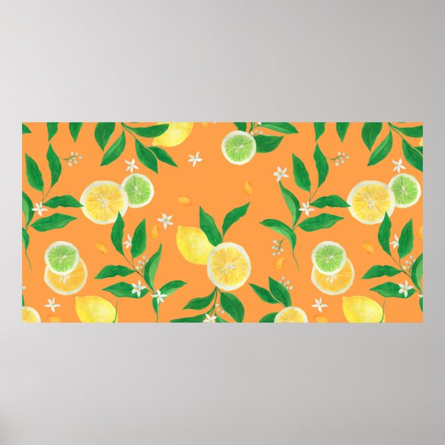 Vattenfärgning, sömlös mönster med citrus poster (Framsidan)