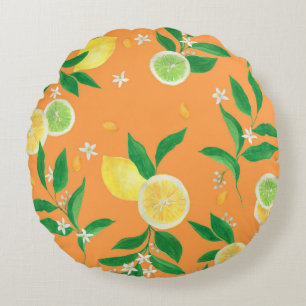 Vattenfärgning, sömlös mönster med citrus rund kudde
