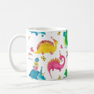 Vattenfärgning, sömlös mönster med dinosauer kaffemugg