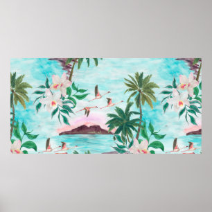 Vattenfärgning, sömlös mönster med hawaiian poster
