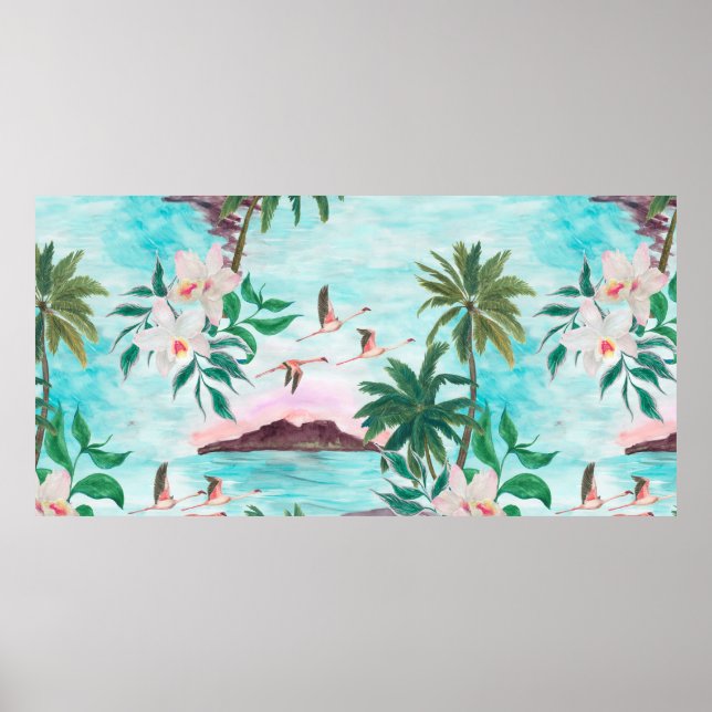 Vattenfärgning, sömlös mönster med hawaiian poster (Framsidan)