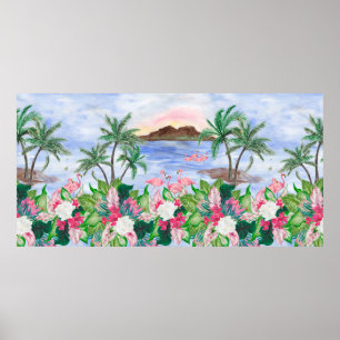 Vattenfärgning, sömlös mönster med hawaiian poster