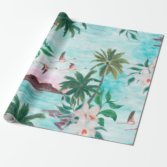 Vattenfärgning, sömlös mönster med hawaiian presentpapper (Utrullad)