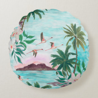 Vattenfärgning, sömlös mönster med hawaiian rund kudde