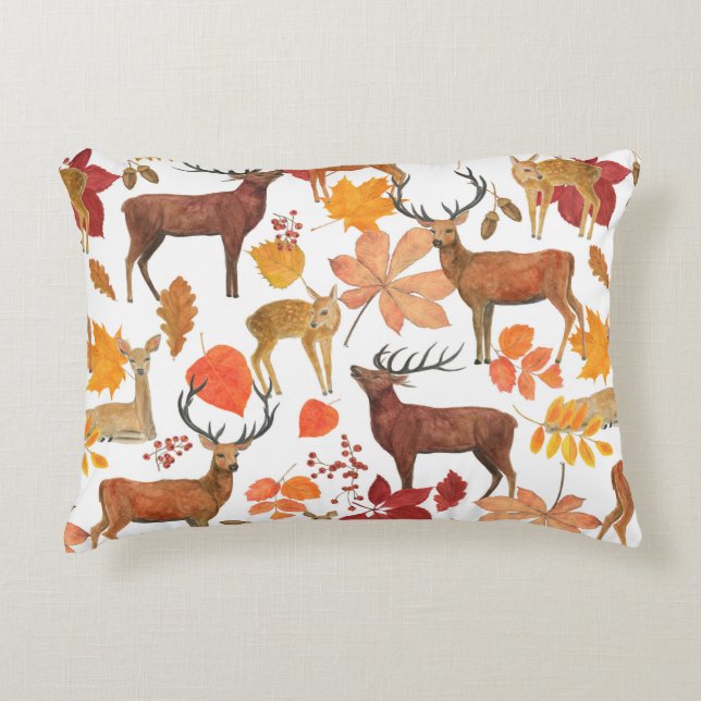 Vattenfärgning, sömlös mönster med hjortar och prydnadskudde (Framsidan)