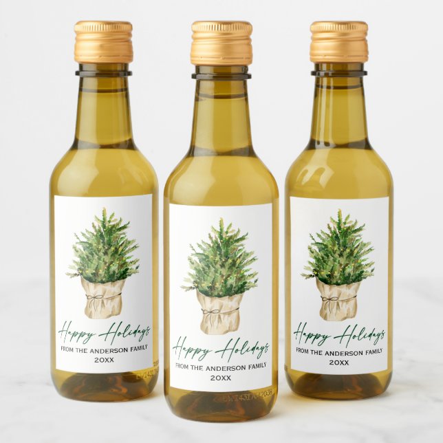 Vattenfärgning Träd Calligraphy Bläck minimalist H Vinetikett (Flaskor)