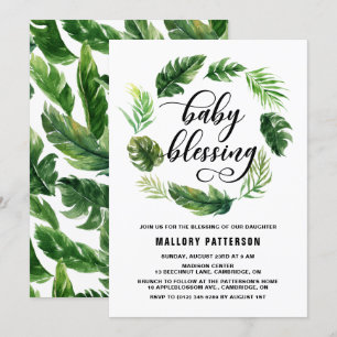 Vattenfärgning Tropical Löv Wand Baby Blning Inbjudningar