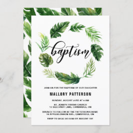 Vattenfärgning Tropisk Löv Utandningsutslag Baptis Inbjudningar