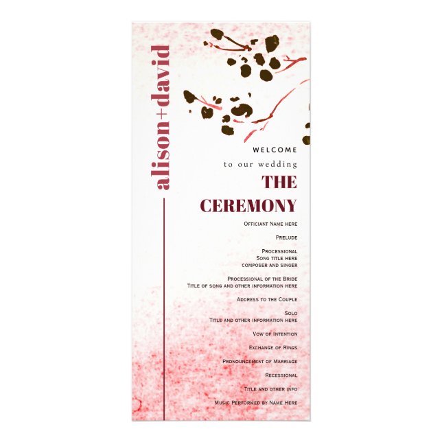 Vattenfärgning tvättar och gren Japandi-bröllopspr Reklamkort (Framsidan)