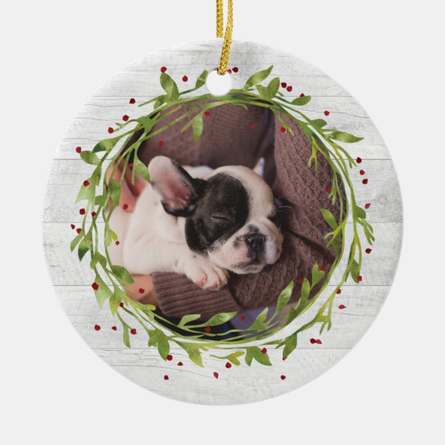 Vattenfärgning Utandning på Wood Pet Photo Julgransprydnad Keramik (Framsidan)