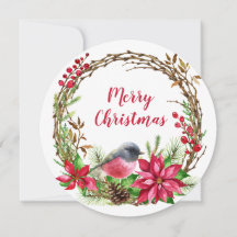 Vattenfärgning Utandning Poinsettia och fågeljul