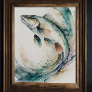 Vattenfärgning vid färgen Fish Stänk Poster