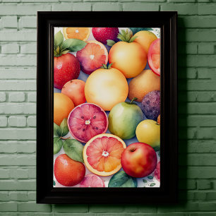 Vattenfärgning vid färgning av assorterad frukt II Poster