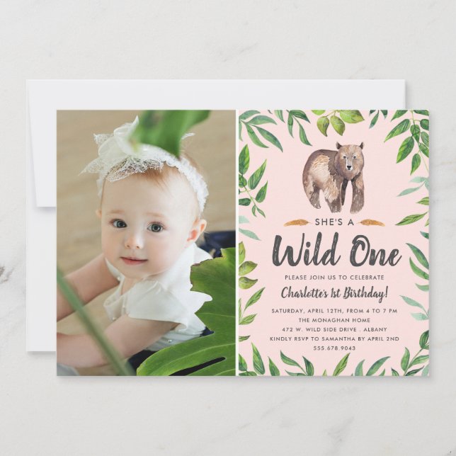 Vattenfärgning Vild 1 | Flickor Foto Birthday |  Inbjudningar (Framsida)