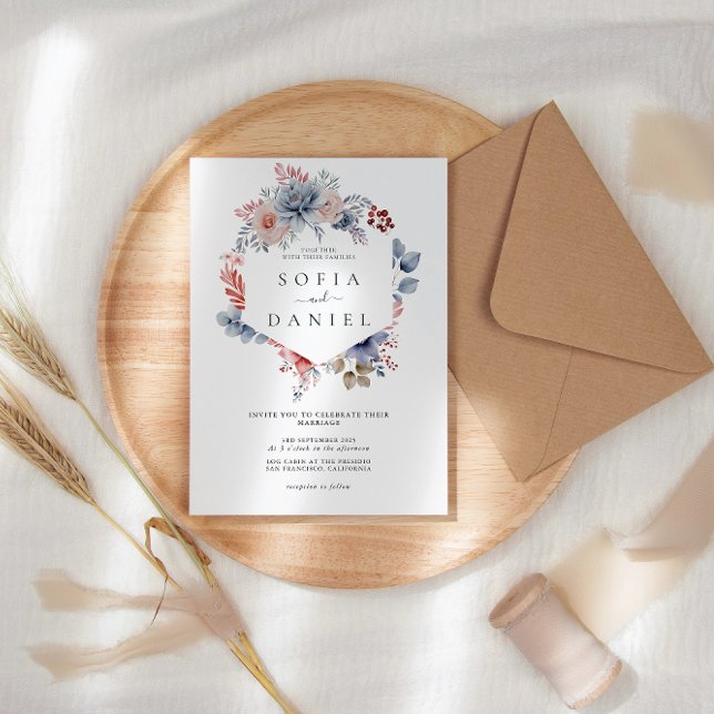 Vattenfärgning Vitling Blooms Ram Bröllop Inbjudningar (Skapare uppladdad)