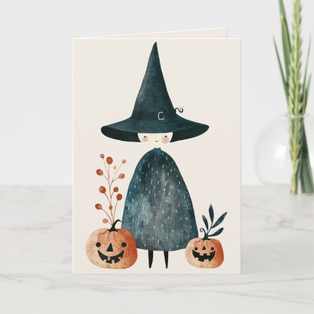 Vattenfärgning Witch och Jack o lantern Happy hall Kort (Framsida)