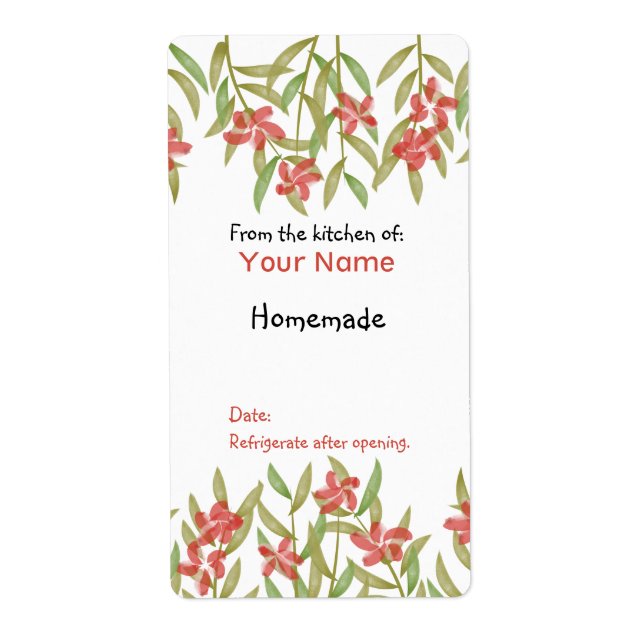 Vattenfärgningsblommor från köket med röda etikett fraktsedel (Framsidan)