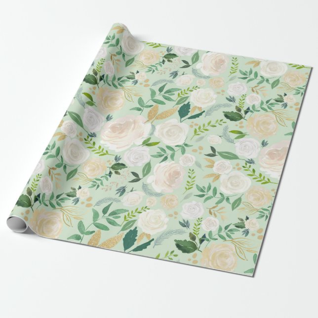 Vattenfärgningsblommor med Faux Guld Glitter & Foi Presentpapper (Utrullad)