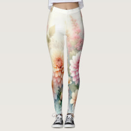Vattenfärgningsblommor och havs- och sjöbottnar på leggings